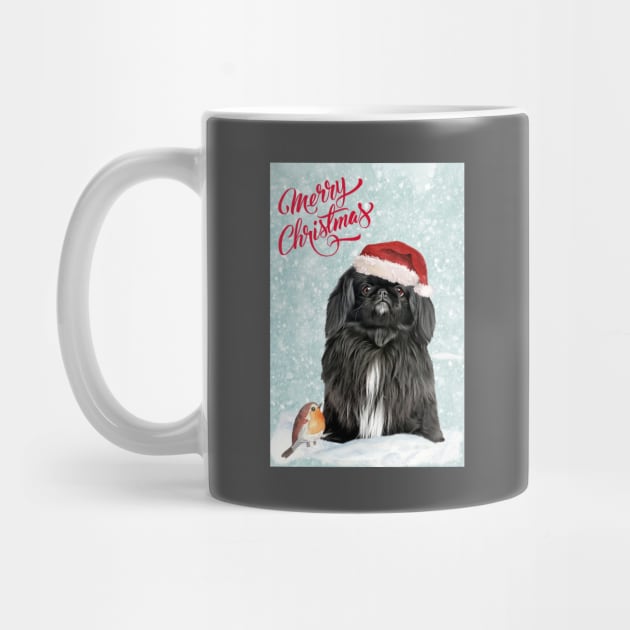 Blacl Pekingese Merry Christmas Santa Dog by Puppy Eyes